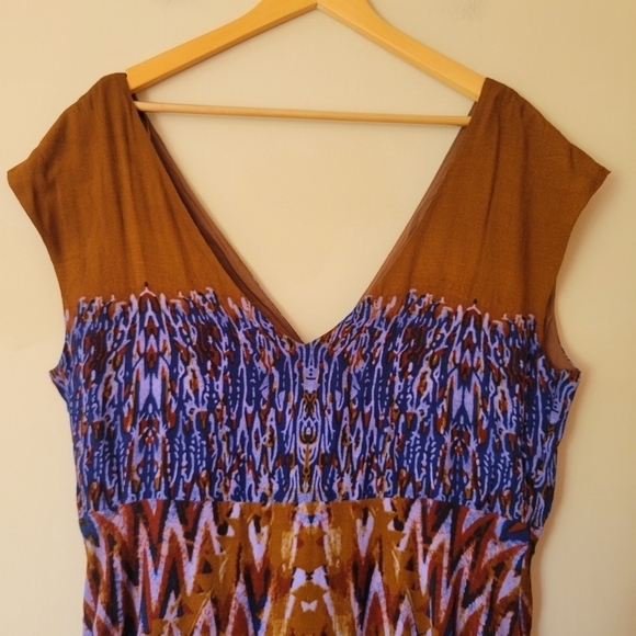Free People Theodora Printed Boho Babydoll Dress Brown And Purple Size Large - Picture 5 of 9